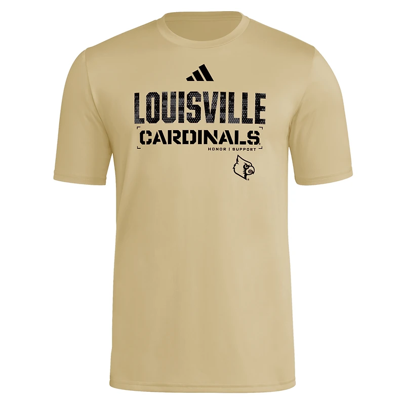 Men's adidas  Natural Louisville Cardinals 2025 Military Appreciation Pre-Game AEROREADY T-Shirt