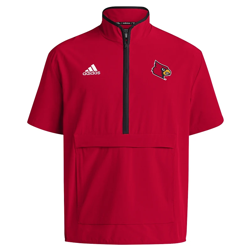Veste à manches courtes demi-zipée rouge adidas Louisville Cardinals Coaches Sideline pour homme