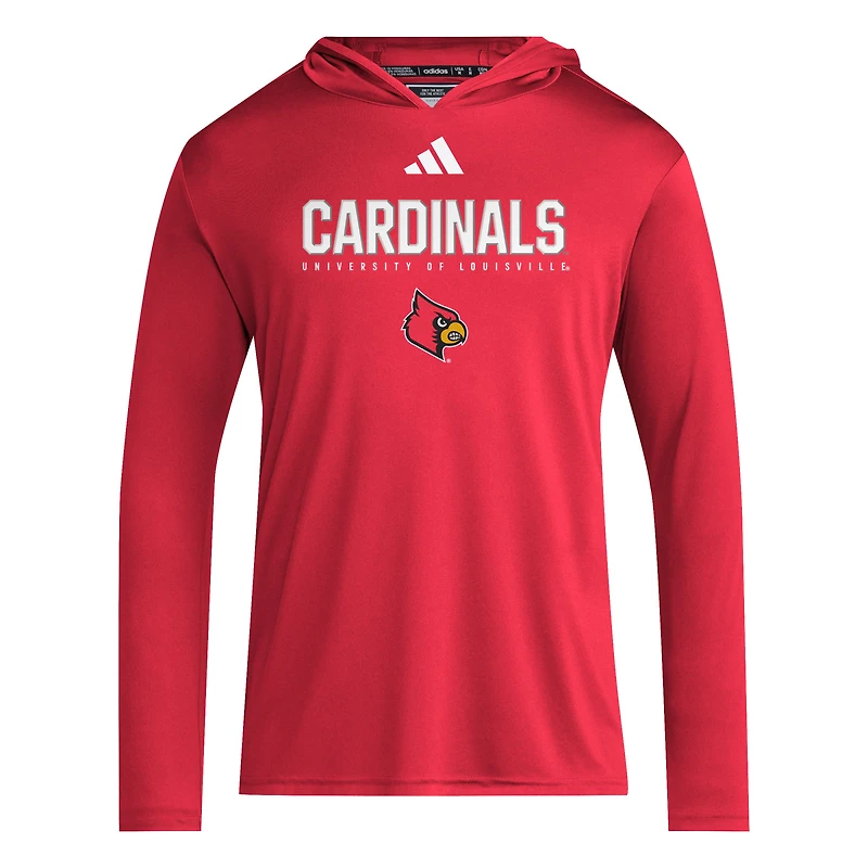 Men's adidas Red Louisville Cardinals 2025 AEROREADY Sideline Training Long Sleeve Hooded T-Shirt