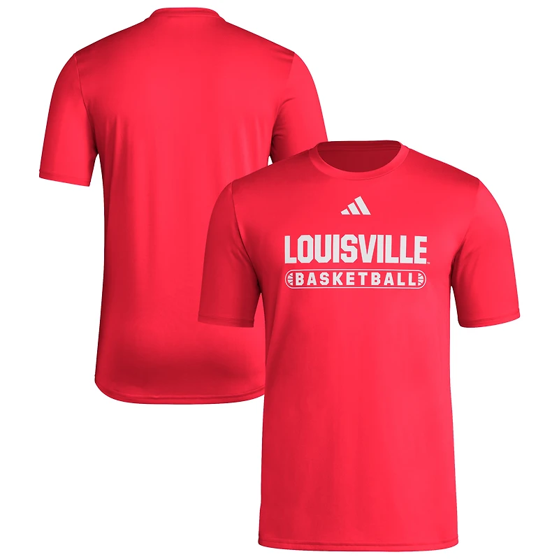T-shirt de basket-ball adidas rouge Louisville Cardinals pour homme, porté sur le terrain avant match