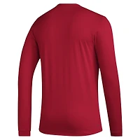 T-shirt d'avant-match à manches longues avec logo du casier principal des Louisville Cardinals adidas rouge pour hommes