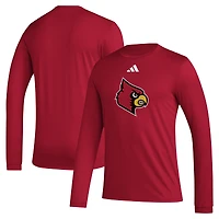 T-shirt d'avant-match à manches longues avec logo du casier principal des Louisville Cardinals adidas rouge pour hommes