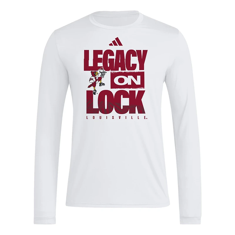 Men's adidas White Louisville Cardinals Legacy On Lock Pregame Long Sleeve T-Shirt