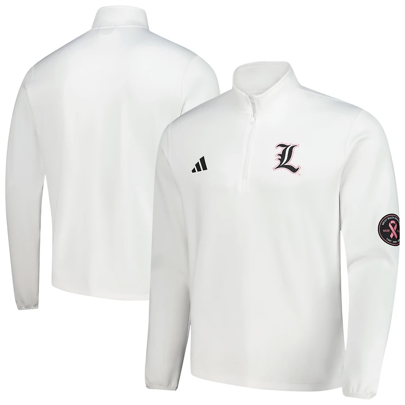 Men's adidas White Louisville Cardinals Wear Pink Quarter-Zip Pullover