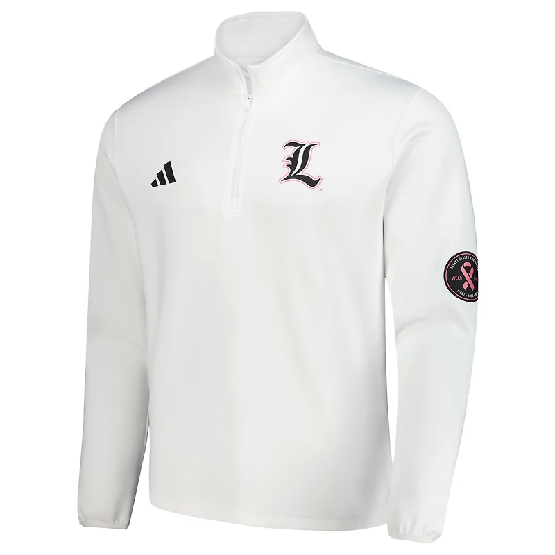 Pull adidas blanc Louisville Cardinals Wear Pink à quart de zip pour homme