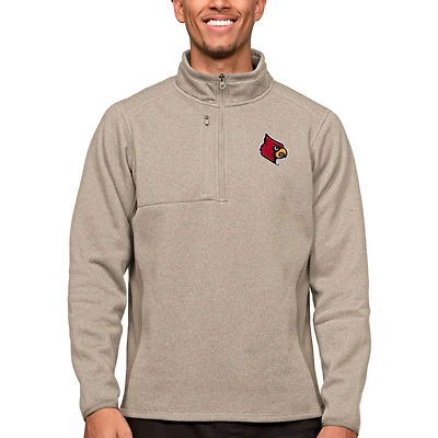 Men's Antigua Oatmeal Louisville Cardinals Course Quarter-Zip Pullover Top