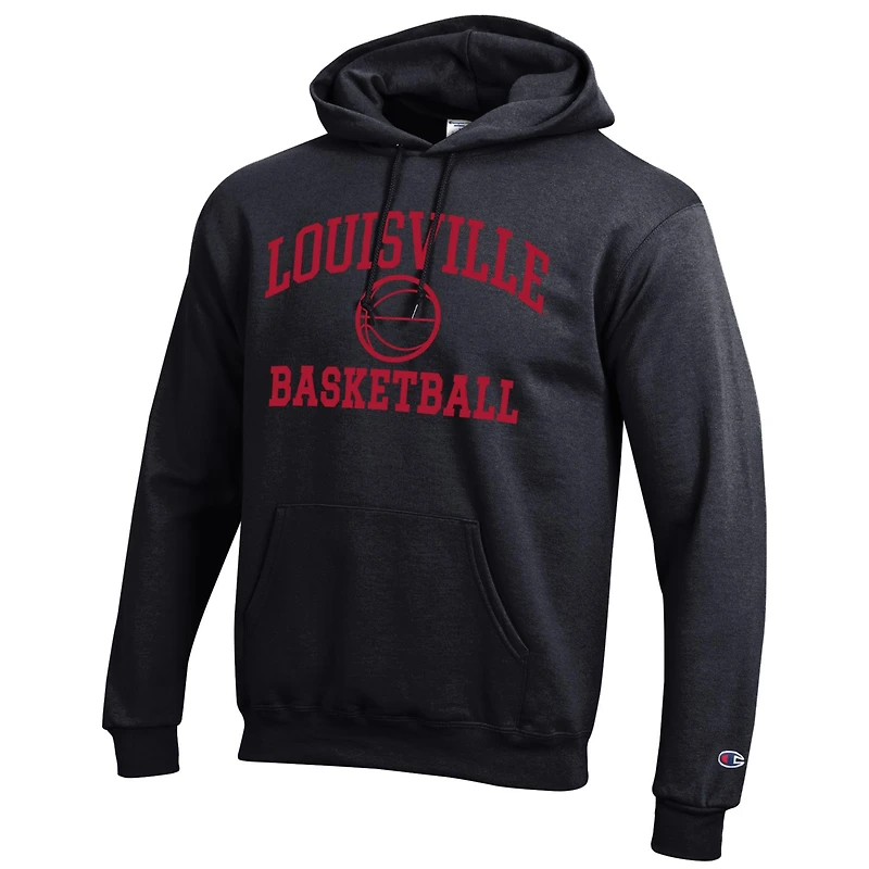 Men's Champion Black Louisville Cardinals Basketball Icon Pullover Hoodie