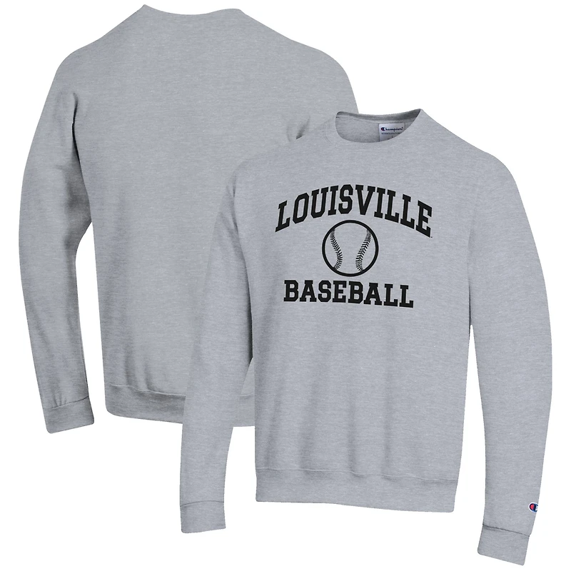 Sweat-shirt à col rond Champion Gray pour homme, motif baseball des Cardinals de Louisville
