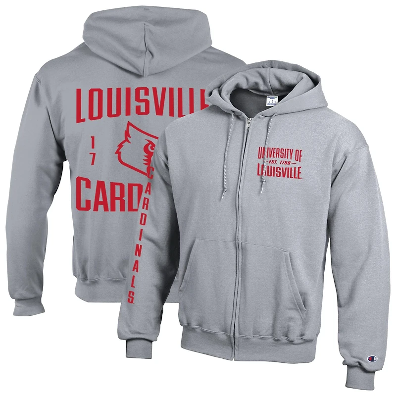 Men's Champion  Gray Louisville Cardinals Varsity Powerblend Full-Zip Fleece Hoodie