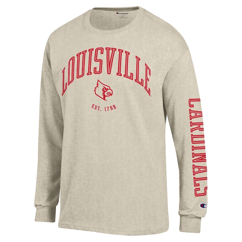 Men's Champion  Heather Oatmeal Louisville Cardinals Neutral Arch Long-Sleeve T-Shirt