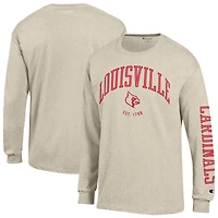 T-shirt à manches longues Champion Heather Oatmeal Louisville Cardinals Neutral Arch pour homme