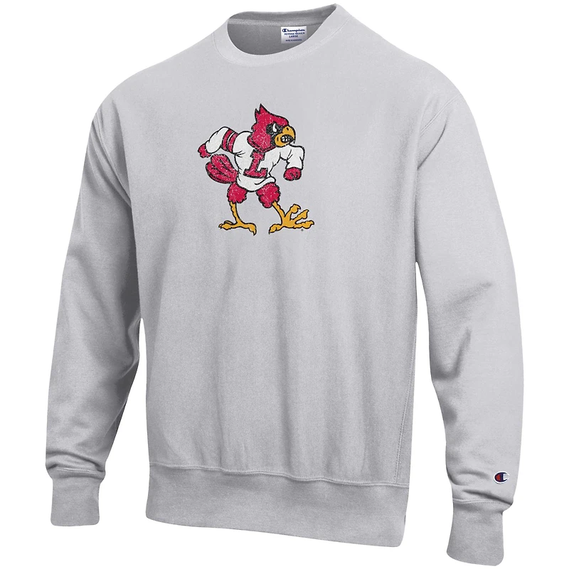 Chandail à tissage inversé pour homme avec logo Louisville Cardinals Vault gris chiné Champion