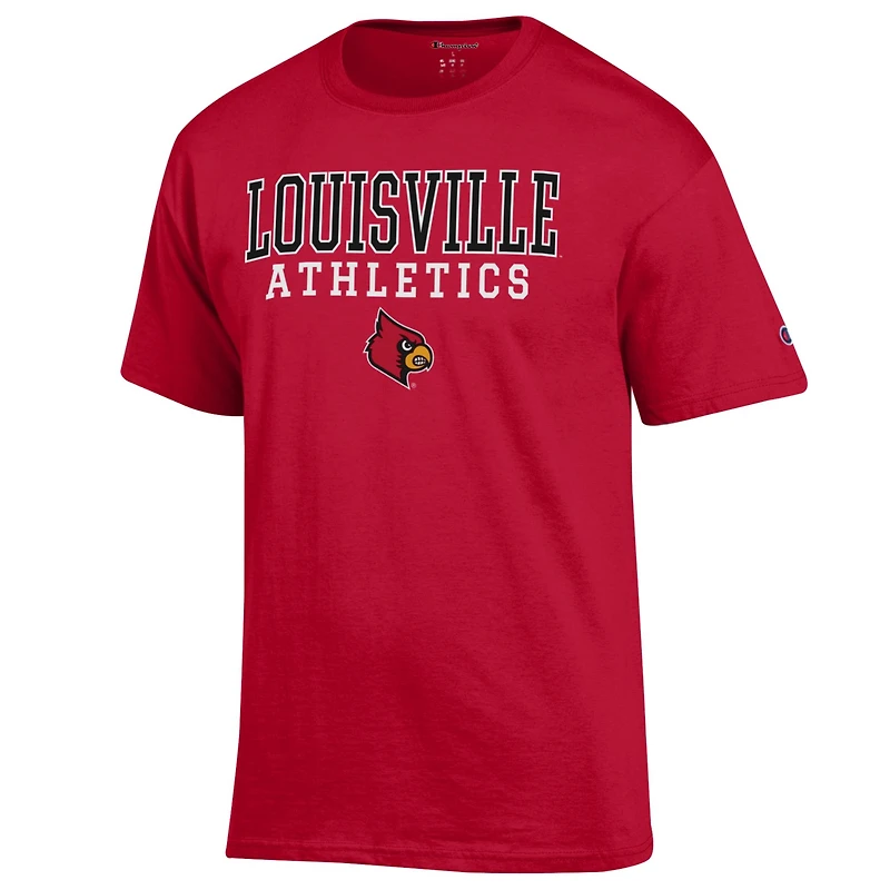 T-shirt rouge Champion pour homme avec logo des Louisville Cardinals Athletics