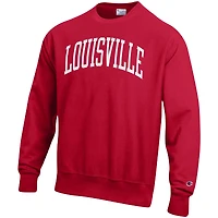 Men's Champion Red Louisville Cardinals Relaxed Fit Arch Reverse Weave Pullover Sweatshirt