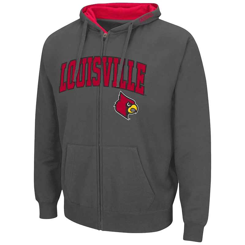 Men's Colosseum Charcoal Louisville Cardinals Arch & Logo 3.0 Full-Zip Hoodie