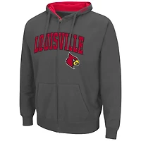 Men's Colosseum Charcoal Louisville Cardinals Arch & Logo 3.0 Full-Zip Hoodie