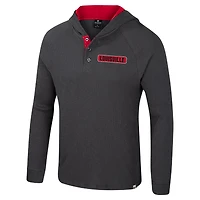 Men's Colosseum  Charcoal Louisville Cardinals Dujour Ralgan Long Sleeve Henley Hoodie T-Shirt