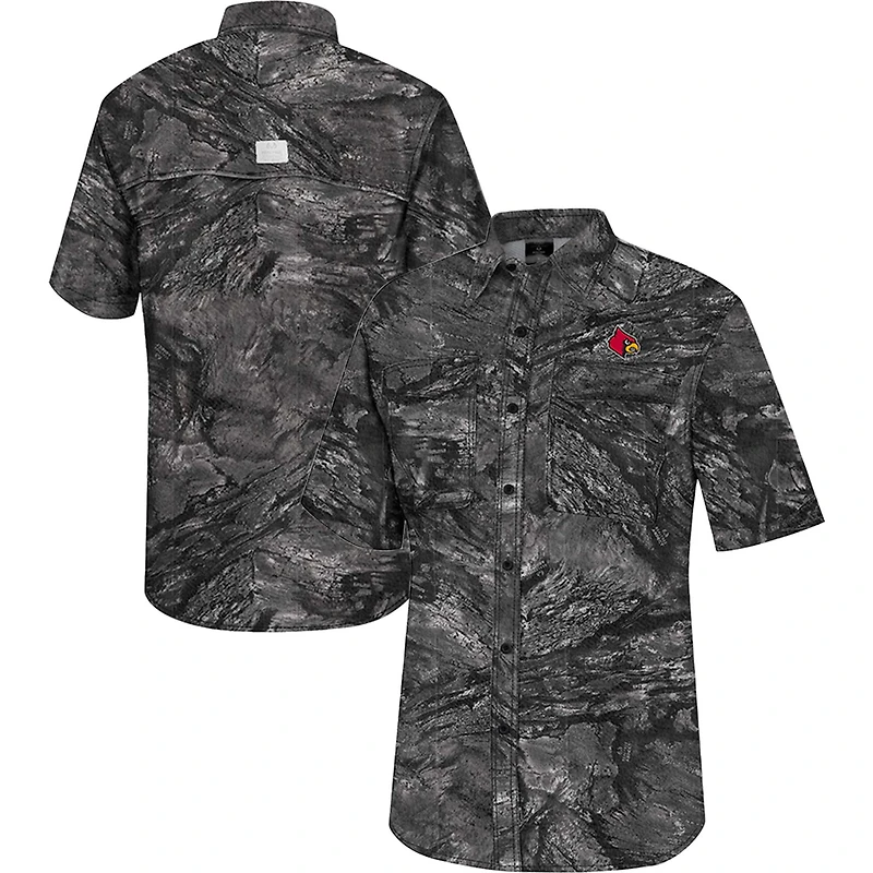 Chemise de pêche Colosseum Charcoal Louisville Cardinals Realtree Aspect Charter pour homme