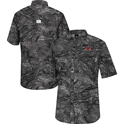 Chemise de pêche Colosseum Charcoal Louisville Cardinals Realtree Aspect Charter pour homme