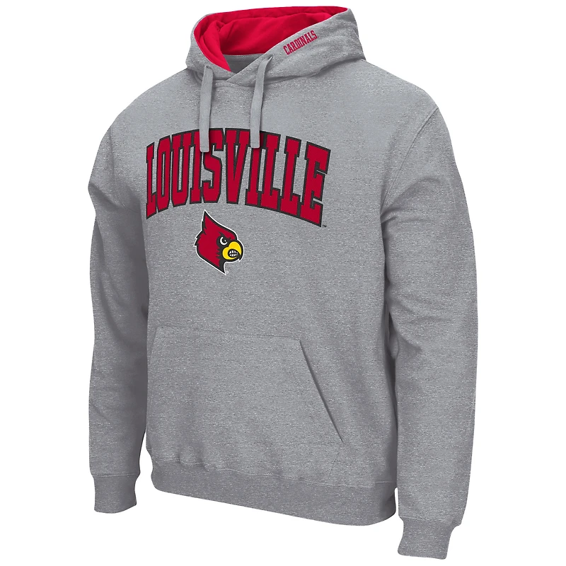 Men's Colosseum Heather Gray Louisville Cardinals Arch & Logo 3.0 Pullover Hoodie