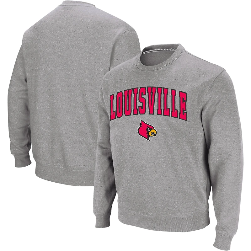 Colosseum gris chiné Louisville Cardinals Arch & Logo Crew Neck Sweat-shirt pour homme