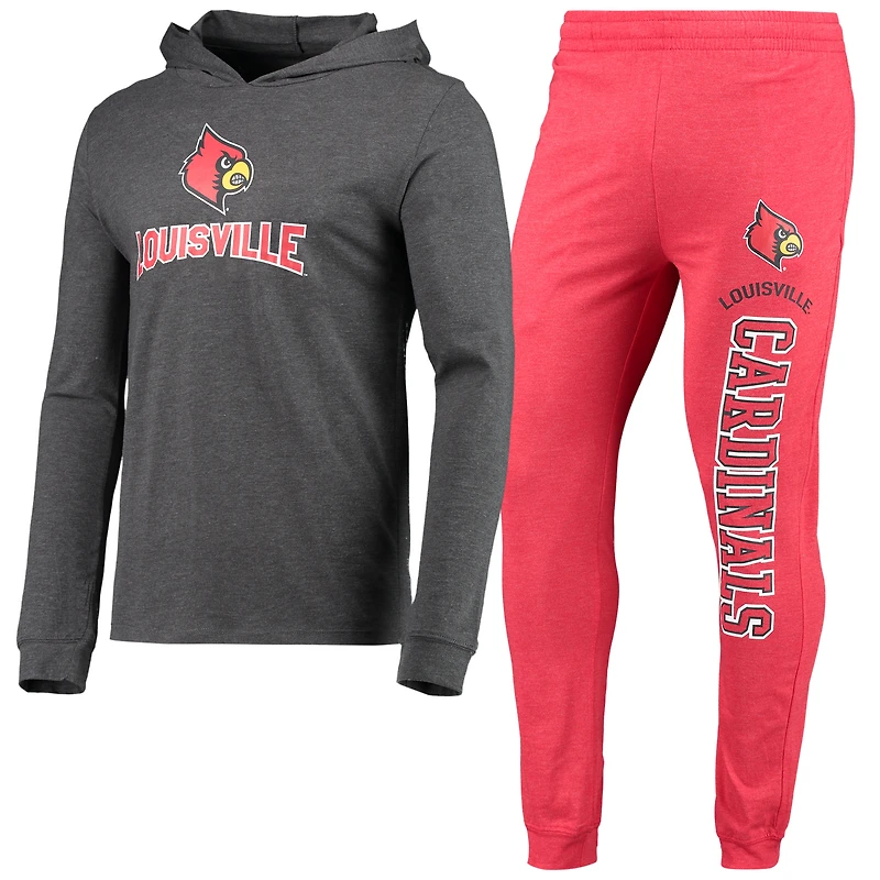 Ensemble pyjama à capuche et jogging manches longues pour homme Concepts Sport rouge/anthracite chiné des Cardinals de Louisville