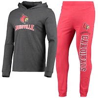 Ensemble pyjama à capuche et jogging manches longues pour homme Concepts Sport rouge/anthracite chiné des Cardinals de Louisville
