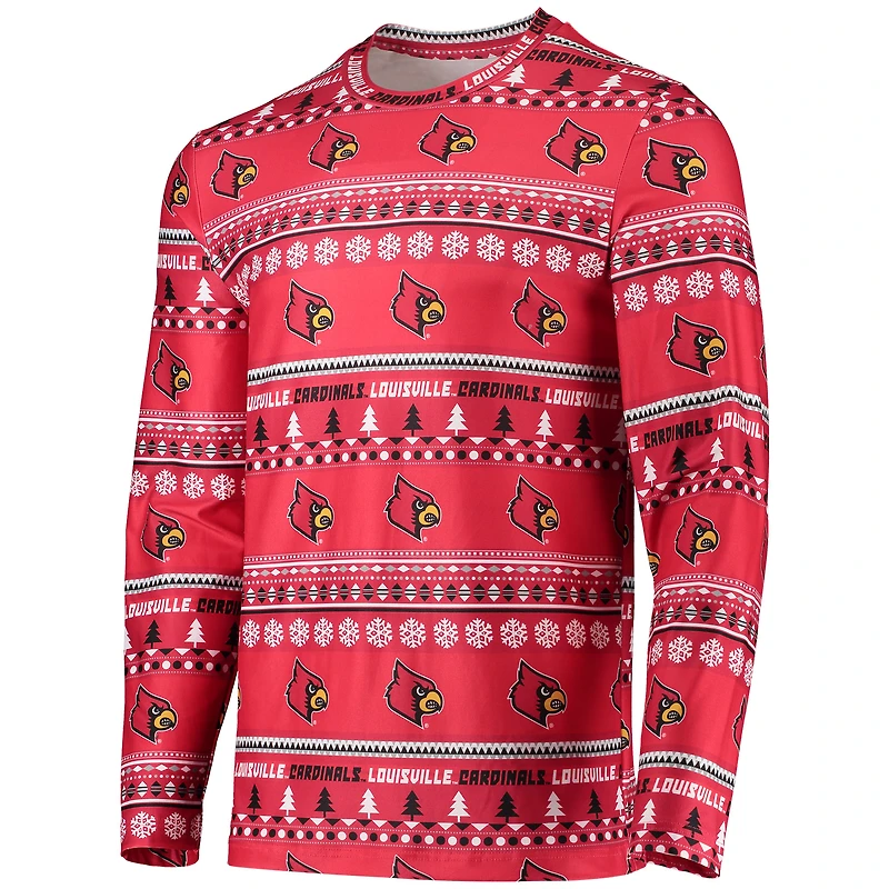 Men's Concepts Sport Red Louisville Cardinals Ugly Sweater Long Sleeve Top and Pants Sleep Set