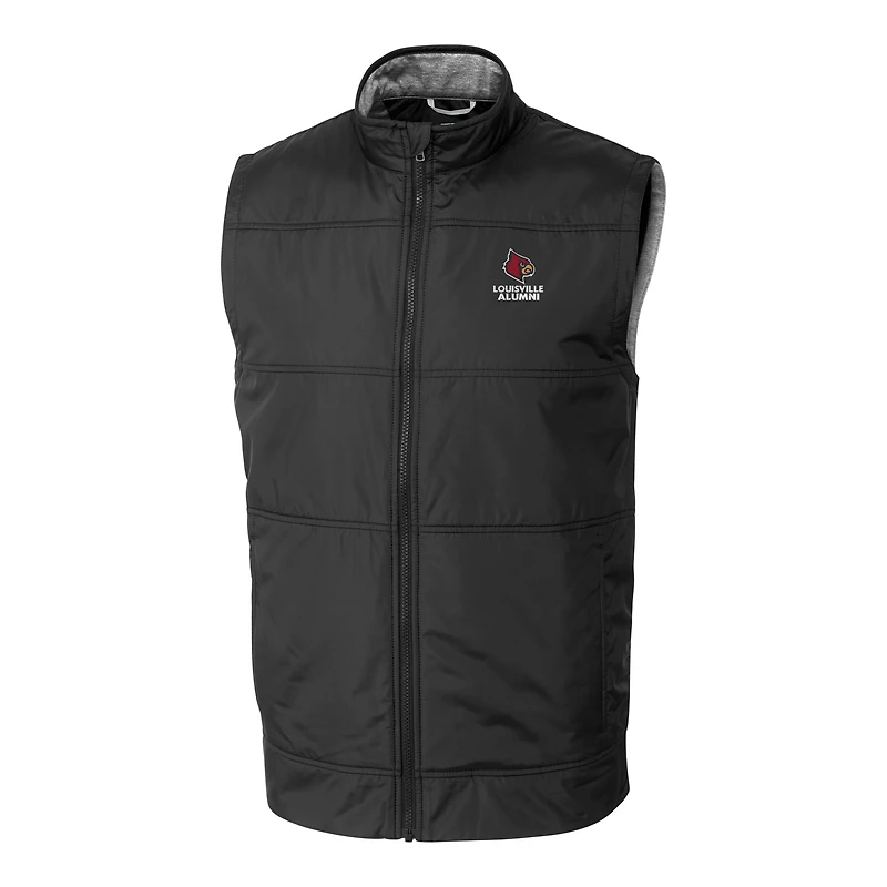 Men's Cutter & Buck  Black Louisville Cardinals Alumni Logo Stealth Hybrid Quilted Windbreaker Full-Zip Vest