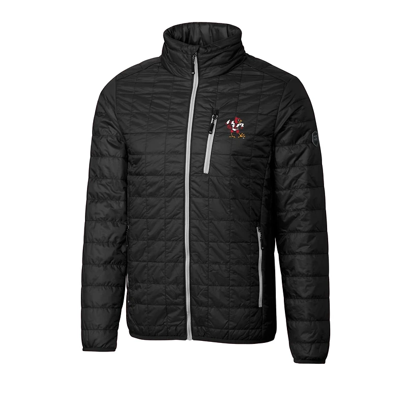 Men's Cutter & Buck Black Louisville Cardinals Team Logo Big Tall Rainier PrimaLoft Eco Insulated Full-Zip Puffer Jacket