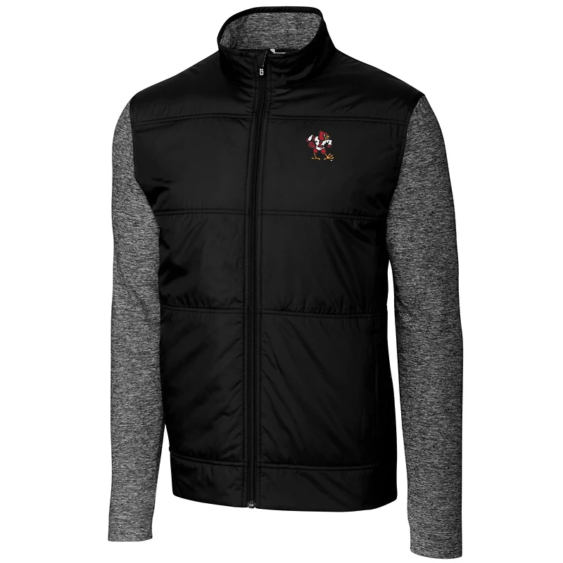 Men's Cutter & Buck Black Louisville Cardinals Vault Big Tall Stealth Hybrid Quilted Full-Zip Windbreaker Jacket