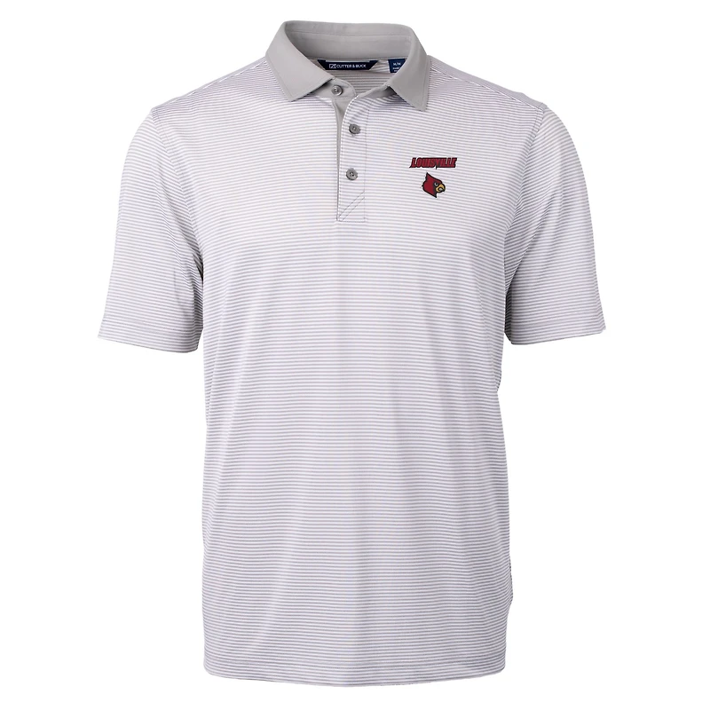 Polo recyclé à micro-rayures Virtue Eco Pique pour homme, gris/blanc, des Cardinals de Louisville, grande taille