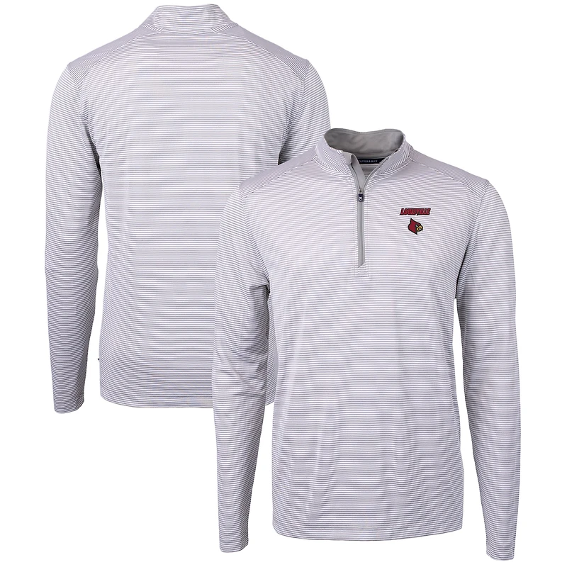 Men's Cutter & Buck  Gray/White Louisville Cardinals Big Tall Virtue Eco Pique Micro Stripe Recycled Quarter-Zip Pullover Top