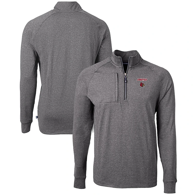 Pull-over zippé quart de tour en tricot écologique Adapt Big & Tall pour homme, noir chiné, des Cardinals Louisville, Cutter Buck