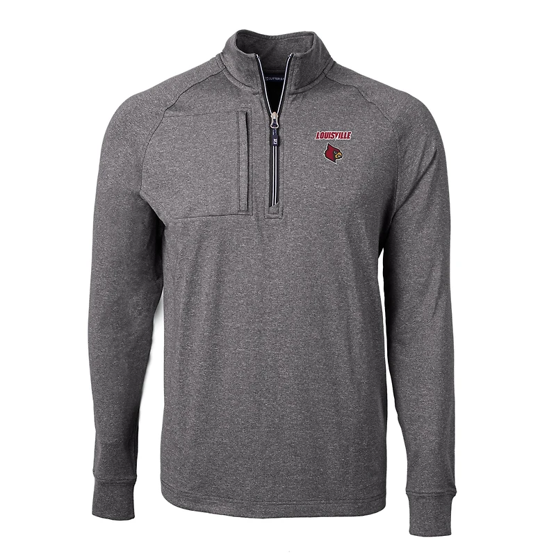 Pull-over zippé quart de tour en tricot écologique Adapt Big & Tall pour homme, noir chiné, des Cardinals Louisville, Cutter Buck