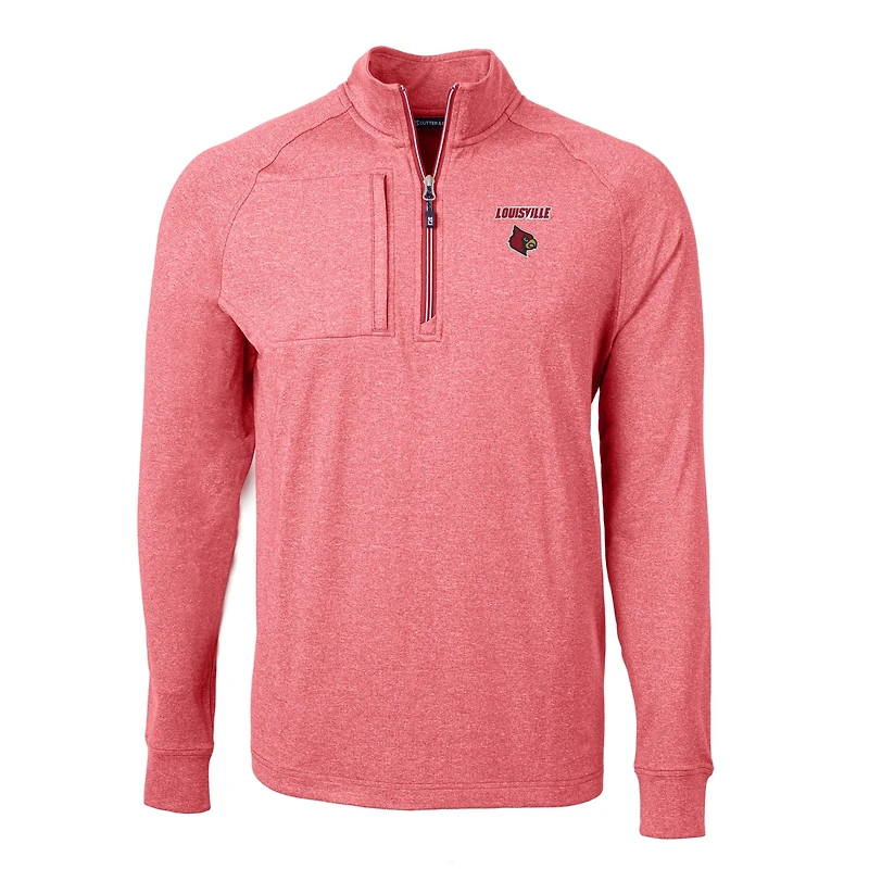 Men's Cutter & Buck  Heather Red Louisville Cardinals Big Tall Adapt Eco Knit Quarter-Zip Pullover Top