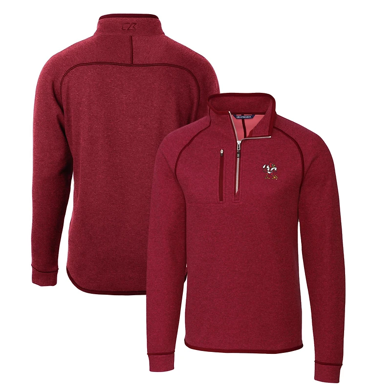 Men's Cutter & Buck Heather Red Louisville Cardinals Mainsail Sweater-Knit Half-Zip Pullover Jacket