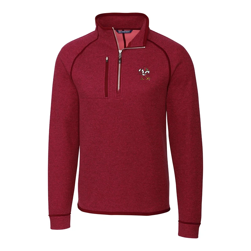 Men's Cutter & Buck Heather Red Louisville Cardinals Mainsail Sweater-Knit Half-Zip Pullover Jacket