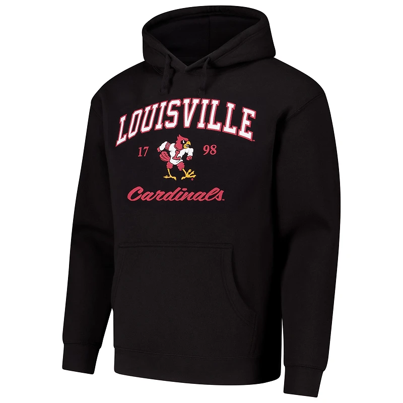 Men's League Collegiate Wear Black Louisville Cardinals Arch Script Essential Fleece 2.0 Pullover Hoodie