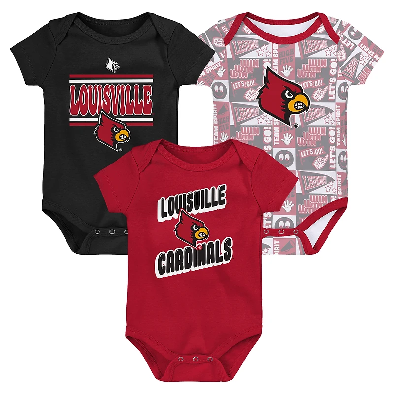 Lot de 3 bodies pour nouveau-né Red Louisville Cardinals Sunday Comics