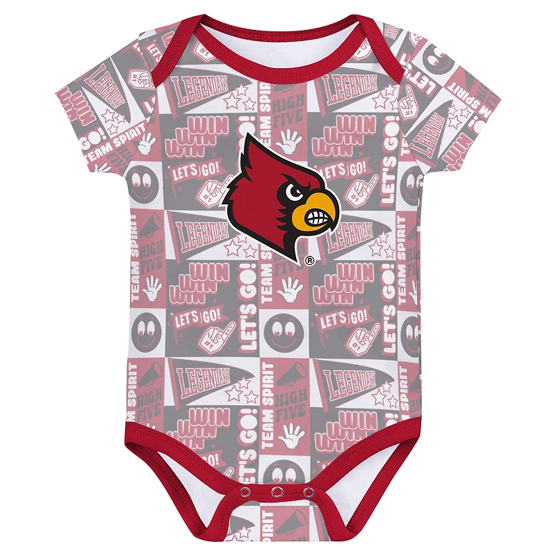Newborn Red Louisville Cardinals Sunday Comics 3-Pack Bodysuit Set