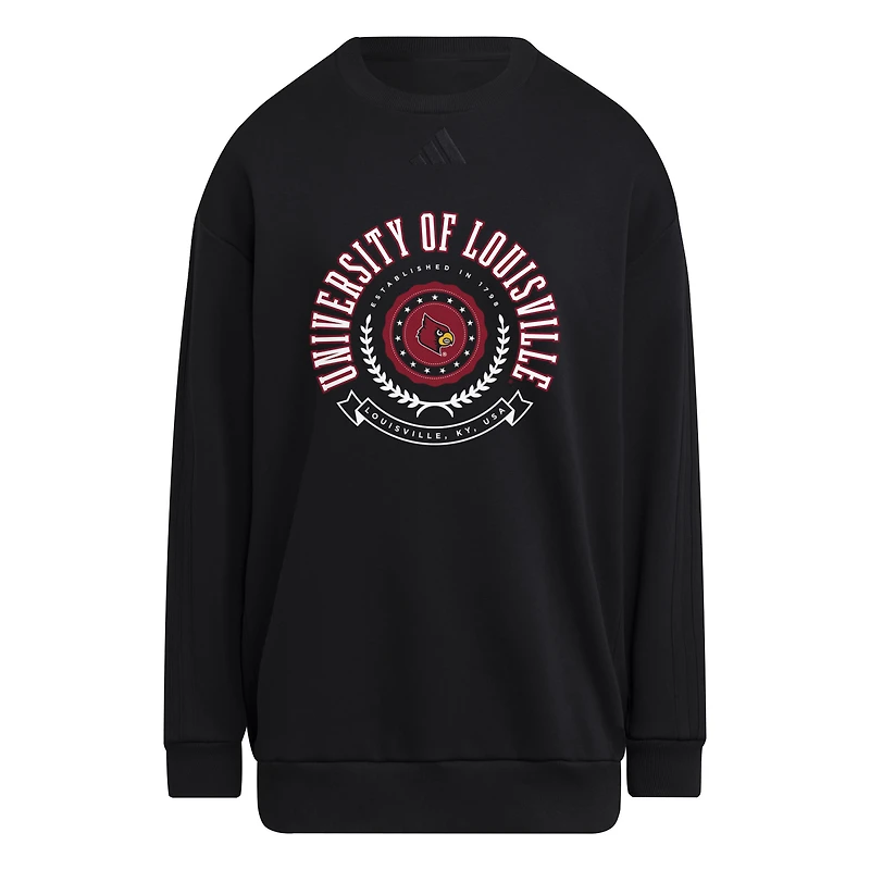 Women's adidas Black Louisville Cardinals Oversized Crewneck Pullover