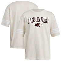 Women's adidas Cream Louisville Cardinals Fashion Three-Stripes Oversized T-Shirt