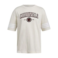 Women's adidas Cream Louisville Cardinals Fashion Three-Stripes Oversized T-Shirt