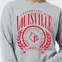 Women's Champion  Heather Gray Louisville Cardinals Academic Crest Powerblend Crewneck Sweatshirt