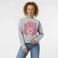 Women's Champion  Heather Gray Louisville Cardinals Academic Crest Powerblend Crewneck Sweatshirt