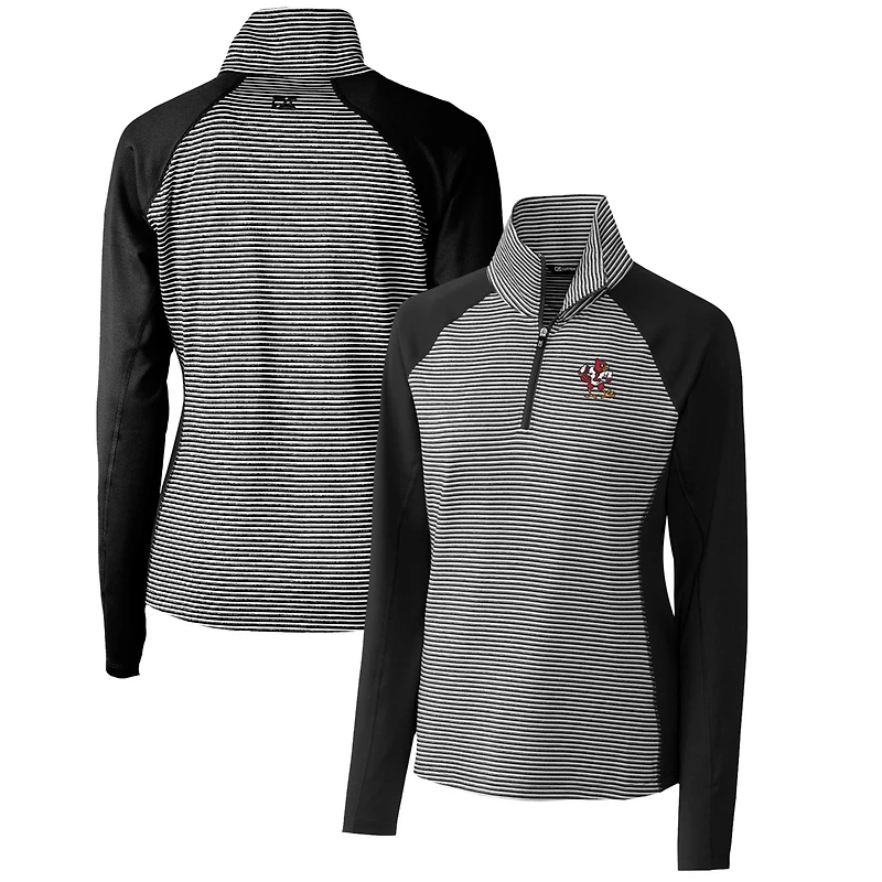Pull zippé demi-zip extensible à rayures ton sur Cutter & Buck pour femme, modèle Louisville Cardinals Forge, noir.