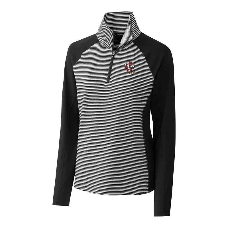 Women's Cutter & Buck Black Louisville Cardinals Forge Tonal Stripe Stretch Half-Zip Pullover Top