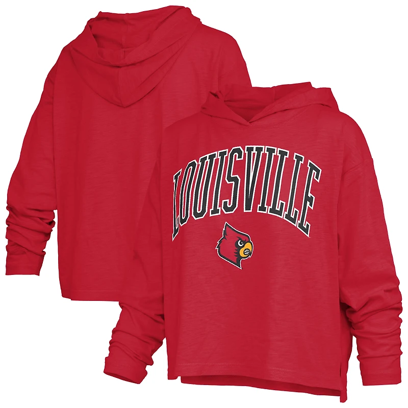 T-shirt à capuche manches longues pour femmes Pressbox Crimson Louisville Cardinals Nelson Arch Over Logo