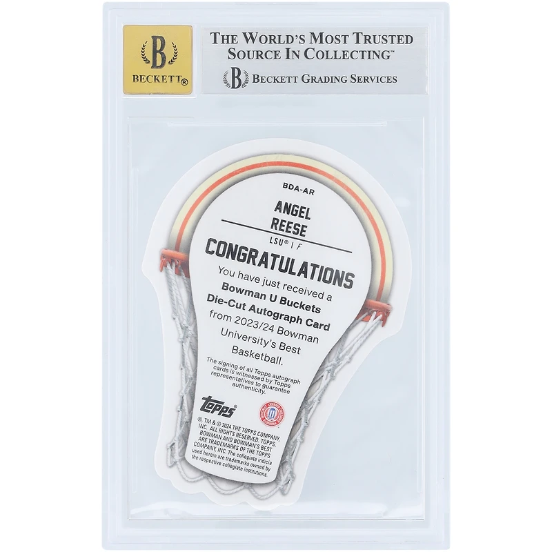 Angel Reese LSU Tigers Autographed 2023-24 Bowman Best University Buckets Die Cut Gold Refractor #BDA-AR #14/50 BGS Authenticated 9/10 Card